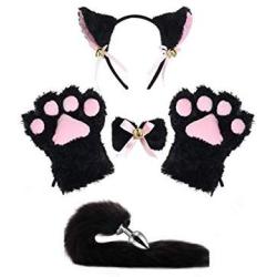 Black Cat Fox Cosplay Costume Kitten Plush Tail Ears Headband Collar Paws Gloves Lolita Anime Gothic Set