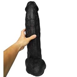 QJFYJ-001 Huge Silicone Manual Massage Stick Flexible Real Portable Suction Cup Long Lifelike Massager for Men Women Black 17inch