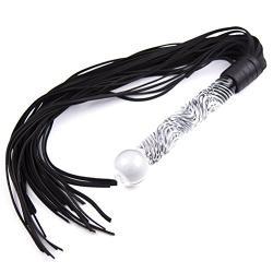 Romi Fetish Leather Whip with Glass Pleasure Wand with Ball Tip - Sex Toy for SM or Anal Sex/Masturbation