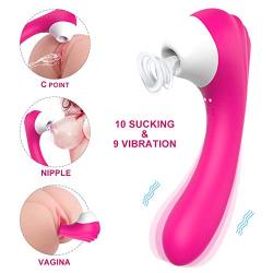 Clitoral Sucking Dildo Vibrator, Waterproof G-Spot Clit Massager for Female with 10 Suction & 9 Vibration, Rechargeable Nipple Stimulator Adult Sex Toys for Women and Couples (Pink)