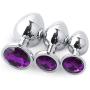 BDSM Anal Plug 3 Pcs Luxury Jewelry Design Butt Plug Fetish Stainless Steel Sex Toy Large+Medium+Small Anal Stimulation Toy for Unisex Masturbation (Purple)