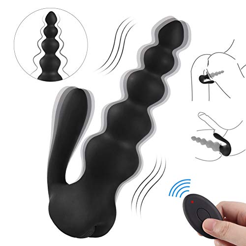 Vibrating Anal Sex Toys Male Prostate Massager with Tail Vibrator Double Stimulate Wireless Control- 10-Speed Vibrating Anal Beads Vibrators Adult Sex Toys G Spot Butt Plug for Men, Women & Couples