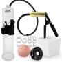 LeLuv Ultima Black Vibrating Male Vacuum Pump Bundle with Premium Hose, Soft Black Seal, Realistic Vagina Donut & Constriction Rings 12 x 2.25 Inch Cylinder