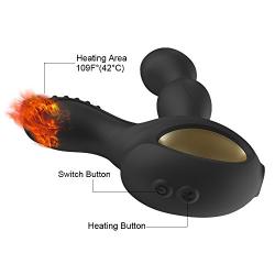 Vibrating Prostate Massager Heating Wireless Remote Anal Sex Toys Rotating Mens Anal Stimulation Silicone 10 Speed Vibration with 2 Powerful Motors for Male Orgasms & Couples BlackGold