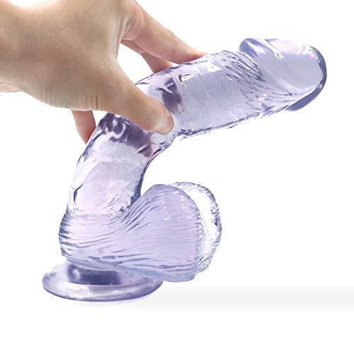 JSCRlove 100% Waterproof 8.66 Inch Did-Los Realistic Dual Density Toy Soft-Ďîldɔ Massage Wand Transparent Purple Women Socks