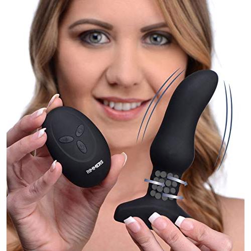Rimmers AF934 Slim M Curved Rimming Plug with Remote Control, Black, 1 Count