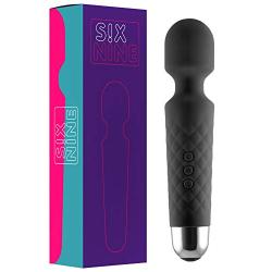 Six Nine Rechargeable Personal Wand Massager, Wireless with 20 Vibration Patterns 8 Multi-Speed - Travel Bag Included (Black)