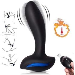 Aixoxo Vibrating Prostate Massager, Waterproof Soft Silicone Anal Vibrators, Powerful Heating Anal Sex Toys Remote Control Rechargeable 10 Frequency Anal Butt Plug for Men Women and Couples (Black)