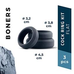 BONERS 3-Piece Cock Ring Set - Ø 1.2-1.7 inch - Dark Grey - 100% Silicone Penis Ring