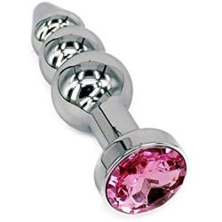 Metal Anal Trainer Butt Plug for Beginners, Eastern Delights 3 Beads Anal Sex Toy, Pink