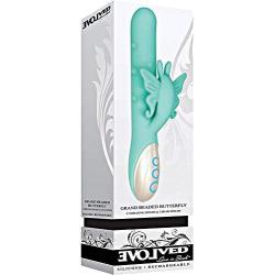 Evolved Novelties Dual Motors Waterproof Silicone USB Rechargeable Grand Beaded Rabbit-Style Butterfly Couples Vibrator - Green