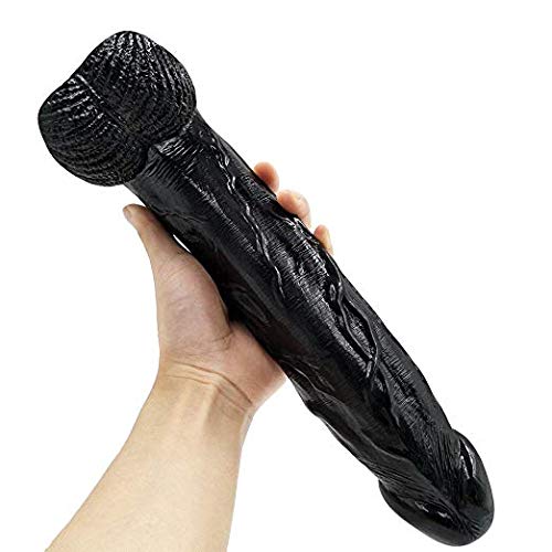 12in Classic Ultra-Soft Black Silicone D-î-Dlô Toy Hands-Free Waterproof for Women