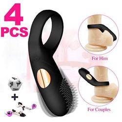 Vibrating Cock Ring, Waterproof Rechargeable Penis Ring, Silicone 12 Speed Vibrating Stretchy Vibrator for Longer Lasting Erections, Sex Toy for Male or Couples (4pcs)