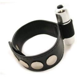 M2m Cock Ring, Leather with 3 Speed Bullet, Chrome