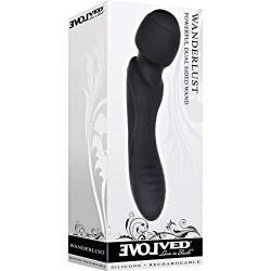 Evolved Novelties Silicone USB Rechargeable Waterproof Wanderlust Dual Sided Powerful Wand Massager Black