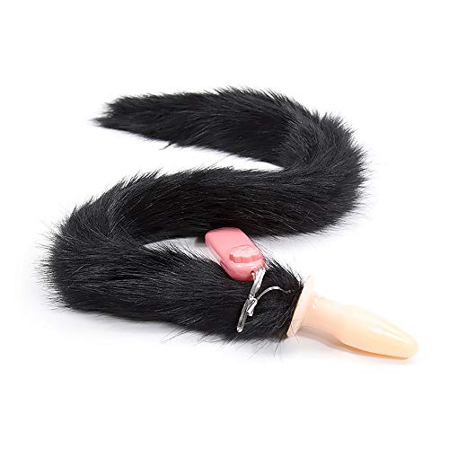 daogong Amal Plug Soft Faux Fur and Silicone Vibrating Rubber end Plug Beginners Game Toy is 29.5-inch Black