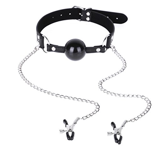 ACSUSS PU Leather Collar Strap with Silicone Ball Mouth Gag and Clamps Clip ACSUSS PU Leather Collar Strap with Silicone Ball Mouth Gag and Clamps Clip