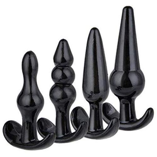 4 Pieces Massage Toys Beginners Starter Set - Medical Grade Silicone (Black1)