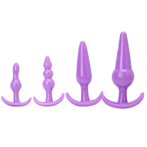 ABBY 4PC Strong Feeling Butt Silicone Beaded Stimulation Toy For Men Women Couple (Purple)
