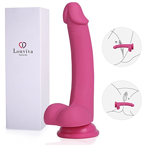 Louviva 8 inch Realistic Dildo Liquid Silicone G-Spot Adult Sex Toy with Suction Cup (Pink)