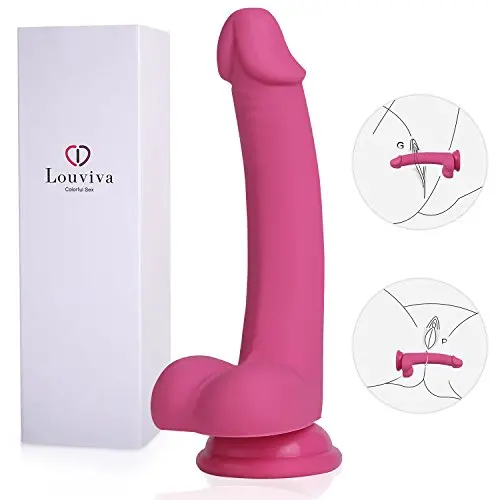 Louviva 8 inch Realistic Dildo Liquid Silicone G-Spot Adult Sex Toy with Suction Cup (Pink)