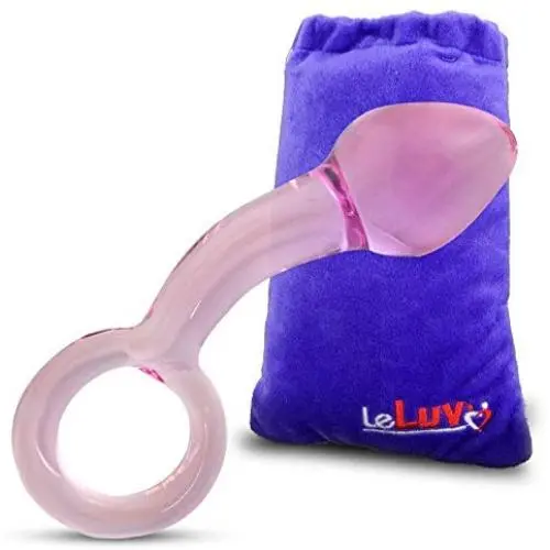 LeLuv Large Pink Glass Anal Prostate Massager Butt Plug Beginner Male Toy Bundle with Premium Padded Pouch