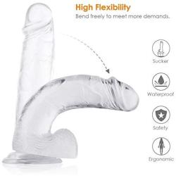 8 Inch-Dildò With Powerful Suction Cup For Hands-Free Play Safe and Healthy Transparent