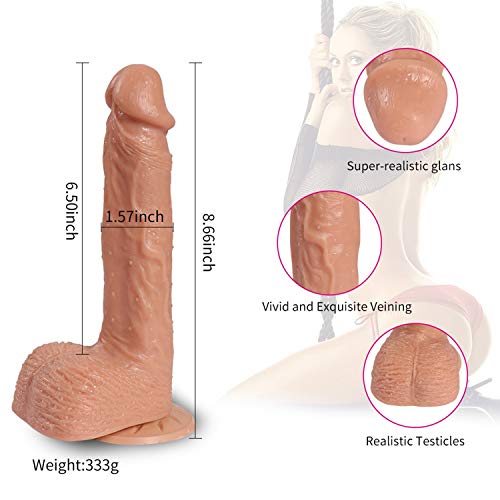 Couple Casual Toys Realistic Texture 8.66 Inches 10 Frequency High Speed Vibration Safety Healthy Soft Relaxing Skin-Friendly Silicone Massager (Color : Skin Color)