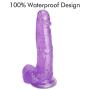 XKiss Crystal Realistic Dildo, 7.8" Purple Penis for Beginners with Strong Suction Cup, Sex Toy for Vaginal G Spot & Anal Prostate Play