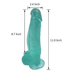 VINNEL Black Dildo 11.0 inches Realistic Dildo with Suction Cup with Higher Cost Performance,V831OO (Clear Green)