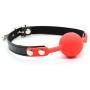 Adjustable Buckled Leather and Silicone Soft Ball Mouth Gag Plug with Lock Cosplay for Couples Men Women - Red