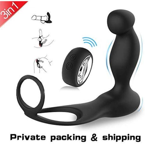 3-in-1 Vibrating Male Prostate Massager Anal Vibrator with Cock Ring and Ball Loop Remote Control 10 Vibration Modes Anal Plug Prostate Stimulator Anal Sex Toys for Men Women