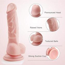 Realistic Ultra-Soft Dildo for Beginners with Flared Suction Cup Base for Hands-Free Play, PALOQUETH Flexible Dildo with Curved Shaft & Balls for Vaginal G-Spot & Anal Prostate Play 6.7"