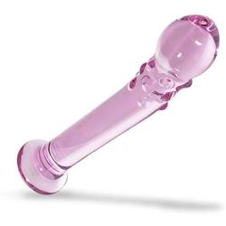 LeLuv Dildo 7.5 inch Curved G-Spot Pink Glass Wand Bundle with Premium Padded Pouch