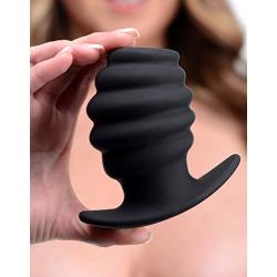Master Series Hive Ass Tunnel Silicone Ribbed Hollow Anal Plug, Large, Black