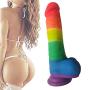 Didlo Long 8 Inch Realistic Lifelike Flesh Huge Tools for Women Silicone Tools with Suction Cup-Rainbow Color-jixubupagua