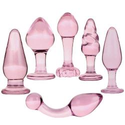 NewMaxer 6 Types Exquisite Pink Crystal Glass Anal Plug Set Glass G-spot Pleasure Anal Dilator Butt Plugs Stimulator