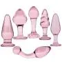 NewMaxer 6 Types Exquisite Pink Crystal Glass Anal Plug Set Glass G-spot Pleasure Anal Dilator Butt Plugs Stimulator