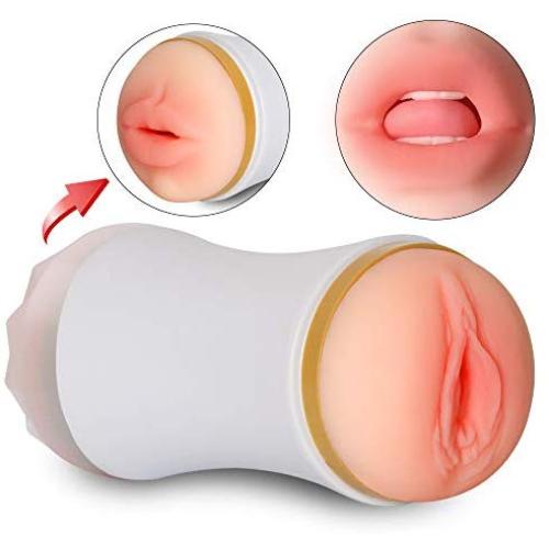 Pocket Pussy Male Masturbator Cup 3D Realistic Vagina and Mouth with Teeth and Tongue Masturbation Toys for Intense Stimulation, Removable Sleeves Stroker with Real-Life Touch and Feeling