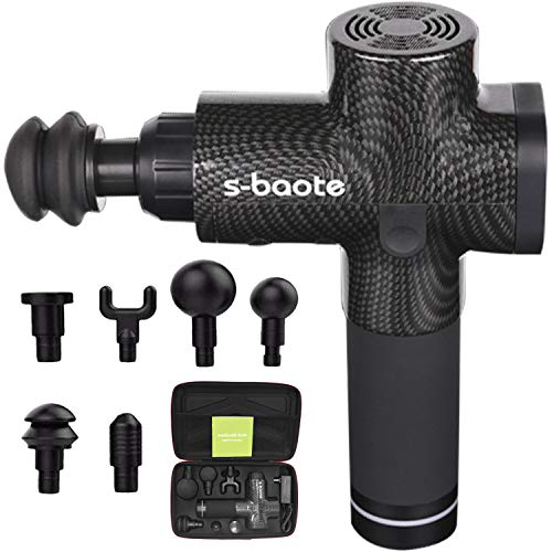 Portable Massage Gun,Deep Tissue Muscle Massager, Electric Percussion Handheld Massager with Carry Case 3 Speed Levels Settings 6 Heads for Relieve Muscle Soreness and Stiffness [US Stock] (Black)