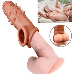 LI yuan Realistic Penis Extension Cock Sleeve Reusable Silicone Penis Enlarger Condom for Men Dildo Enhancer Couple Sex Toys