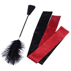 BESTOYARD Ostrich Feather Mesh Tickler Hand Spanking Slapper with Satin Blindfold Eye Covers Sleep Mask Block Light for Women Men