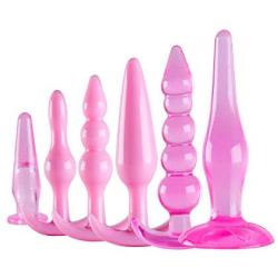 KM80-6 Piece Set Small and Cute Silicone Anale Plugs Massager Suitable for Male&Fmale and Couples Lover (Pink)