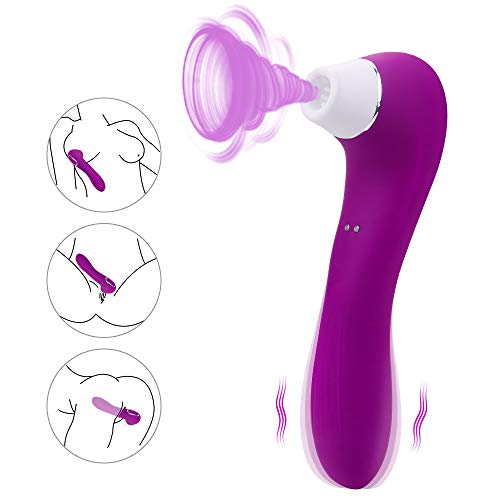 Adorime Clitoral Sucking Vibrator with G-Spot Dildo, Hand-held Clit Stimulator, Powerful Rechargeable Silicone Sex Toys for Women Nipple, Clitoris and Vagina - 10 Suction & Vibration Patterns