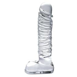 Icicles No. 63 Textured Glass with Balls Clear Dildo, 8.5 Inch