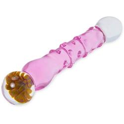 LeLuv Dildo 8 inch Glass Double-Ended Flower Bead Pink Curved Textures Bundle with Premium Padded Pouch