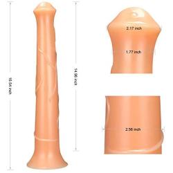 Padgene 16.5" Realistic Horse Dildo Extra Long Soft Huge Penis Sex Toy with Strong Suction Cup Curved Shaft for Hands-free Vaginal G-spot and Anal Prostate Play