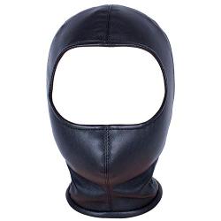 Leather Bondage Cosplay Mask Hood, Black Full Face Breathable Restraint Head Hood, Sex Toys, for Unisex Adults Couples, BDSM/LGBT Halloween Masquerade Mask