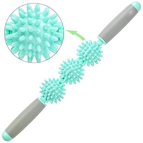 2019 Muscle Roller Stick 3 Ball, Restore Pressure Point Muscle Roller Massage Stick with Soft Spikes for Reducing Body Muscle Soreness (Mint Green)