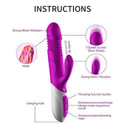 G Spot Rabbit Vibrator for Clitoris Stimulation Pleasure Heating Waterproof Rechargeable Rotating Realistic Dildo with 10 Powerful Vibration 3 Thrusting Modes Quiet Dual Motor Sex Toy for Women Couple